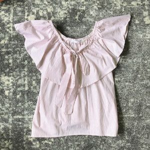 NWT red and white pinstripe ruffle tank size M